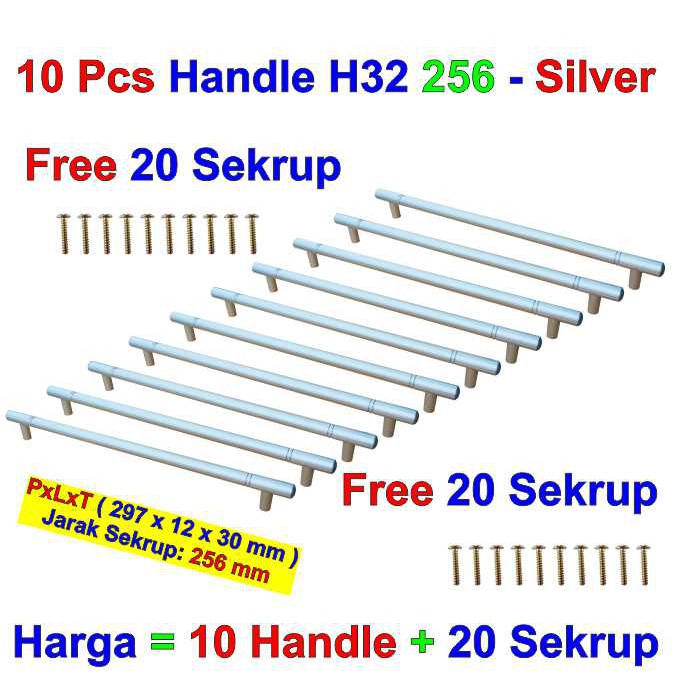 Termurah 10 Pcs Handle H32 256 Silver, Handle Lemari, Handle Laci, Tarikan Lemari, Tarikan Laci MxLpNDfnkxl8Be