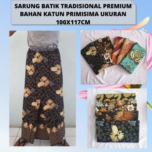 Sarung Batik  Tradisional Premium Ukuran 100x117cm Bahan Katun Primisima Adem Lembut Batik Original