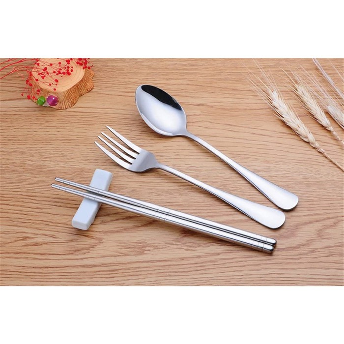 Stainless Steel Set Alat Makan Portable Sendok Garpu Sumpit - Cutlery - RANDOM