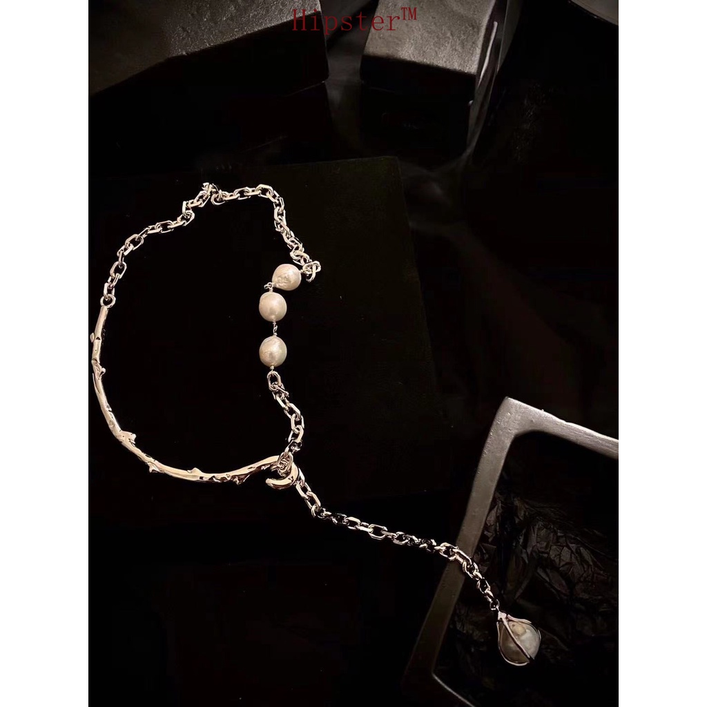 Hot Sale Suit Ins Hip Hop Necklace Light Luxury Minority Design Ear Clip Pearl Necklace Three-Piece Set