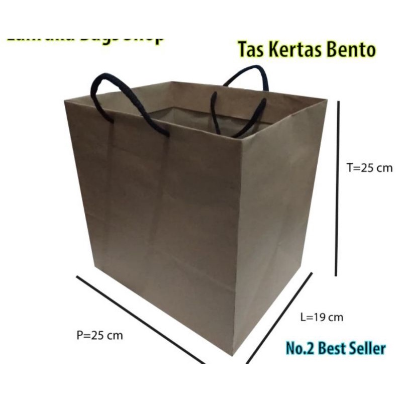 

Paperbag Bento kertas kraft coklat ukuran PxLxT 25x19x25 MURAH BAGUS BERTALI BERKUALITAS