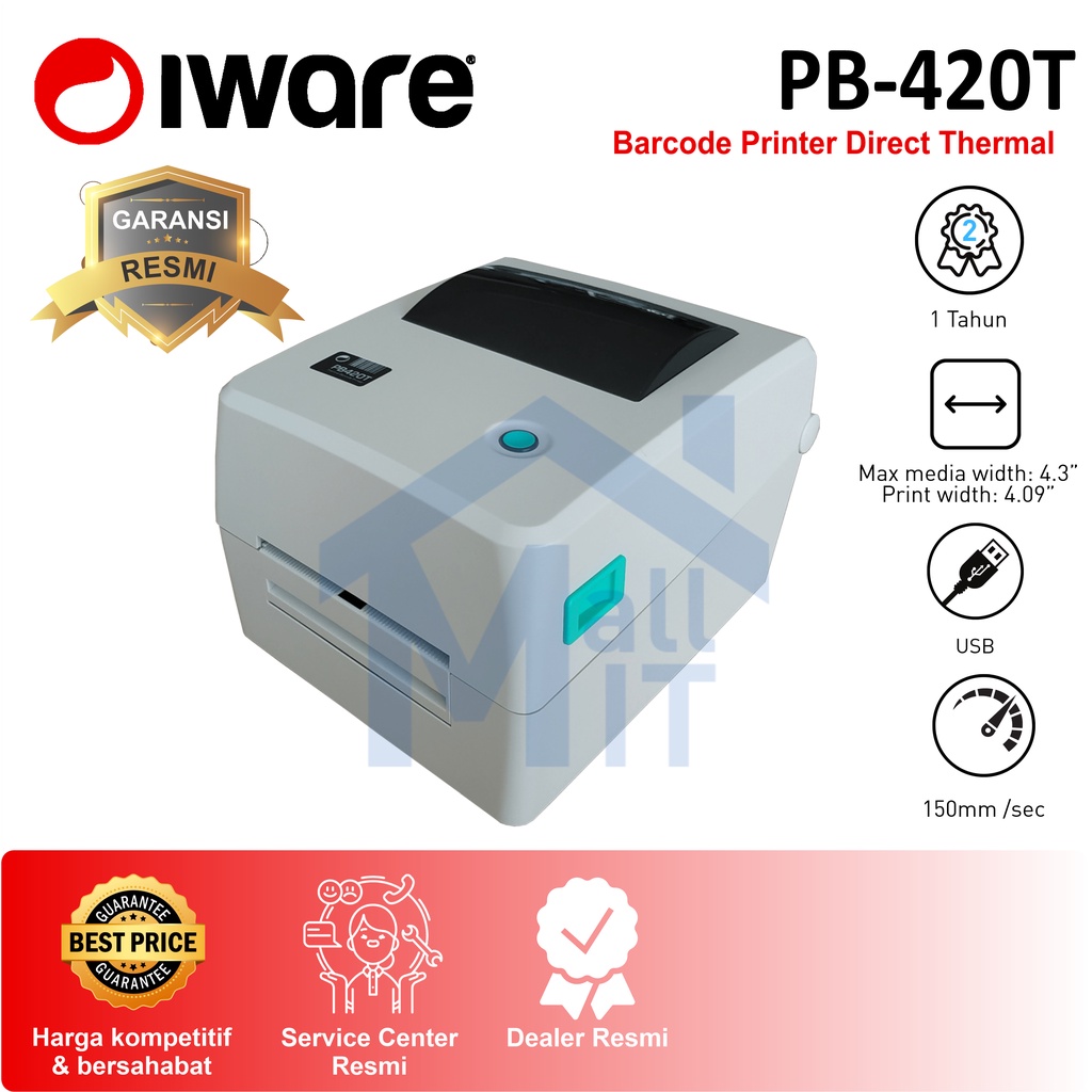 PRINTER BARCODE LABEL IWARE PB420T PB-420T SETARA ZD230T ZD 230T