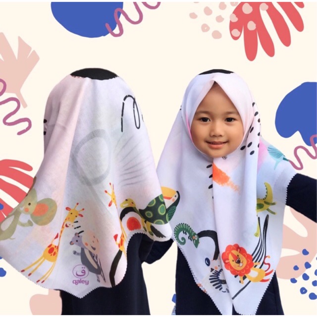 VOAL PRINTING ANAK MOTIF ANIMALS / HIJAB ANAK KARAKTER HEWAN LUCU / JILBAB ANAK LUCU