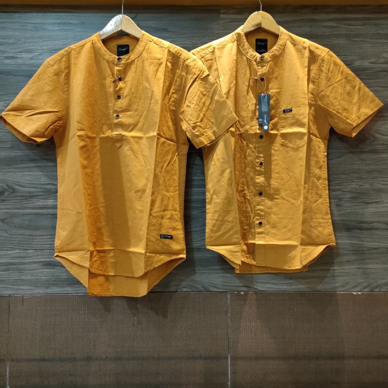 Kemeja Pria Kasual Original Concept Kuning Mustard Kuning Kunyit. Kemeja Pria Lengan Pendek Lengan P