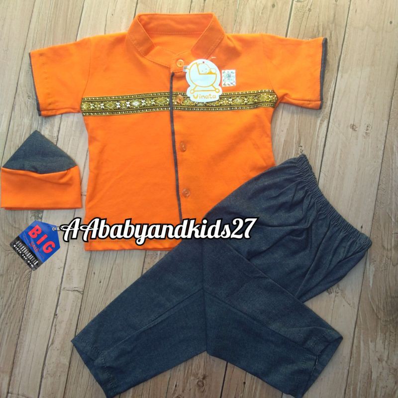 VINATA Setelan Baju Koko Bayi Bordir Denim All Size Usia 3-18 Bulan SNI Berkualitas