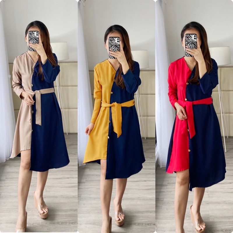 pakaian wanita-carisa dress-dress wanita two tone