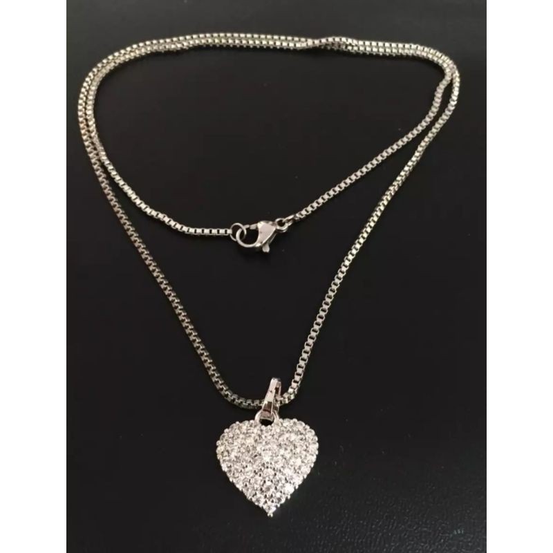 kalung rante random set liontin love silver perhiasan wanita