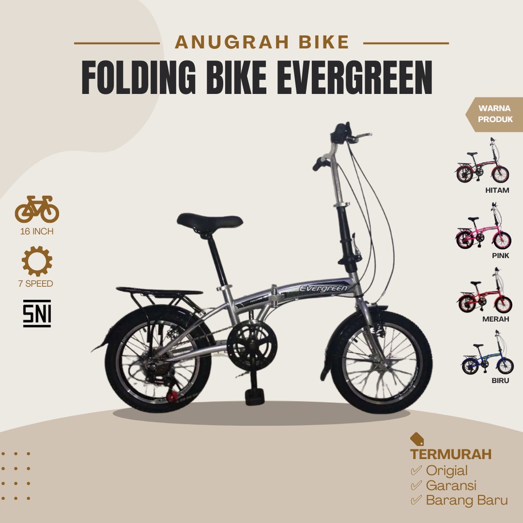 ANUGRAH BIKE - Folding Bike / Sepeda Lipat Evergreen 16” Inch 7 Speed