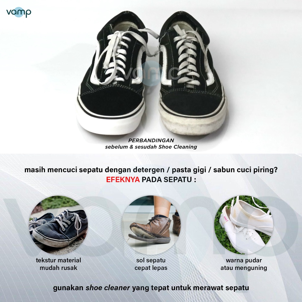 Shoe Cleaner 250ml + Standard Brush | Pembersih Sepatu Sikat Sabun Cuci Sneakers by Vamp Shoe Care | Easy Cleen