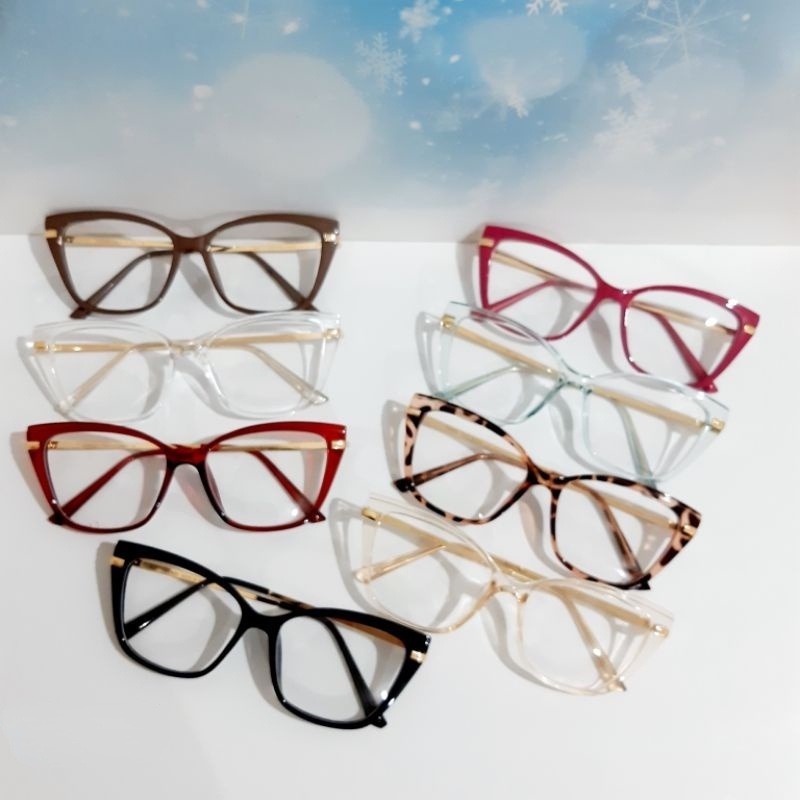 (YUZHU) Kacamata Frame Cat Eye Lensa Transparan Anti Radiasi