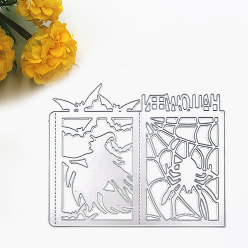 Cutting Dies Embossing Bahan Carbon Steel Desain Kelelawar Laba-Laba Halloween Untuk Scrapbook