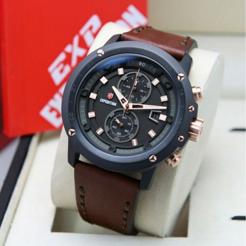 Jam Tangan Expedition E 6820 Pria / E6820 M Brown Rose Gold Original