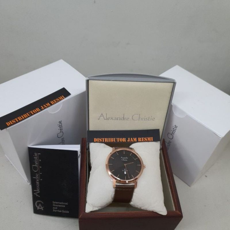 Jam Tangan Pria Alexandre Christie AC8639MD AC 8638 MD AC8639 MD AC 8639MD Rosegold Brown Leather