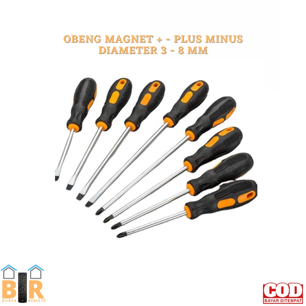 Obeng Magnet Gagang Karet Plus Minus 5MM 6MM 8MM