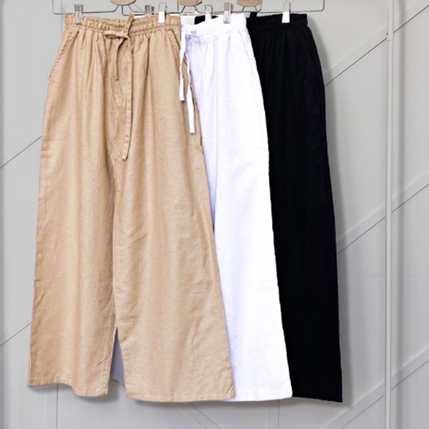 Paling Dicari[LR 037]Celana Kulot Wanita Bahan Jatuh Linen Hitam Putih Clana Kulot Perempuan Panja