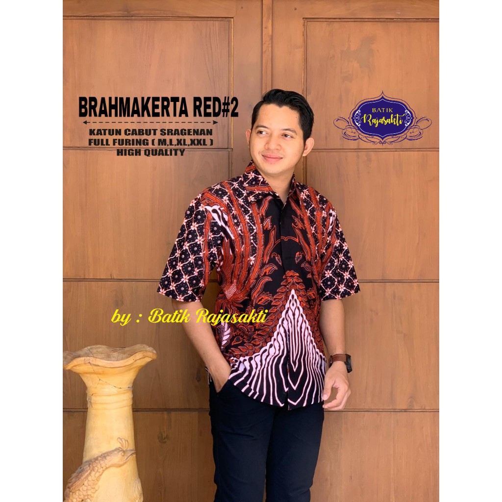 BRAHMAKERTA RED 2 RAJASAKTI KEMEJA BATIK SOLO PRIA LENGAN PENDEK LAPIS FURING ATASAN BATIK BAHUWIRYA  BANAMITRA BANAMITRA PUTIH BANGSAWAN BAYU PUTRA BERLIAN BIRU BHARATAYUDA BIMASENA BIRENDRA BIRU INDAH BRAHMAKERTA BRAHMAKERTA MERAH BUDIDRAWA BULANAGA