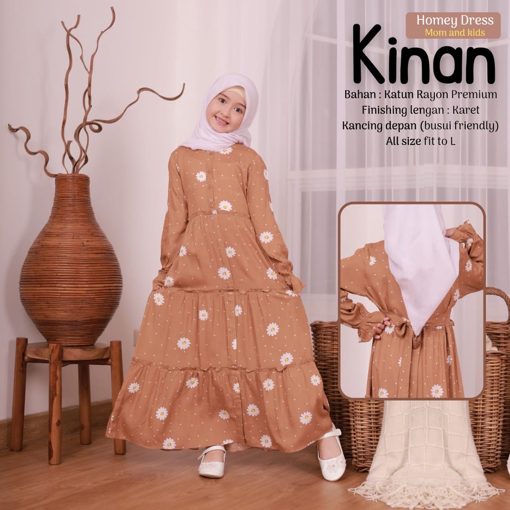 New!! Gamis Dewasa Jumbo/Homey Dress Kinan/Gamis Couple Mom &amp; kids/Bahan Katun Rayon Premium Motif Bunga-Busana Muslimah