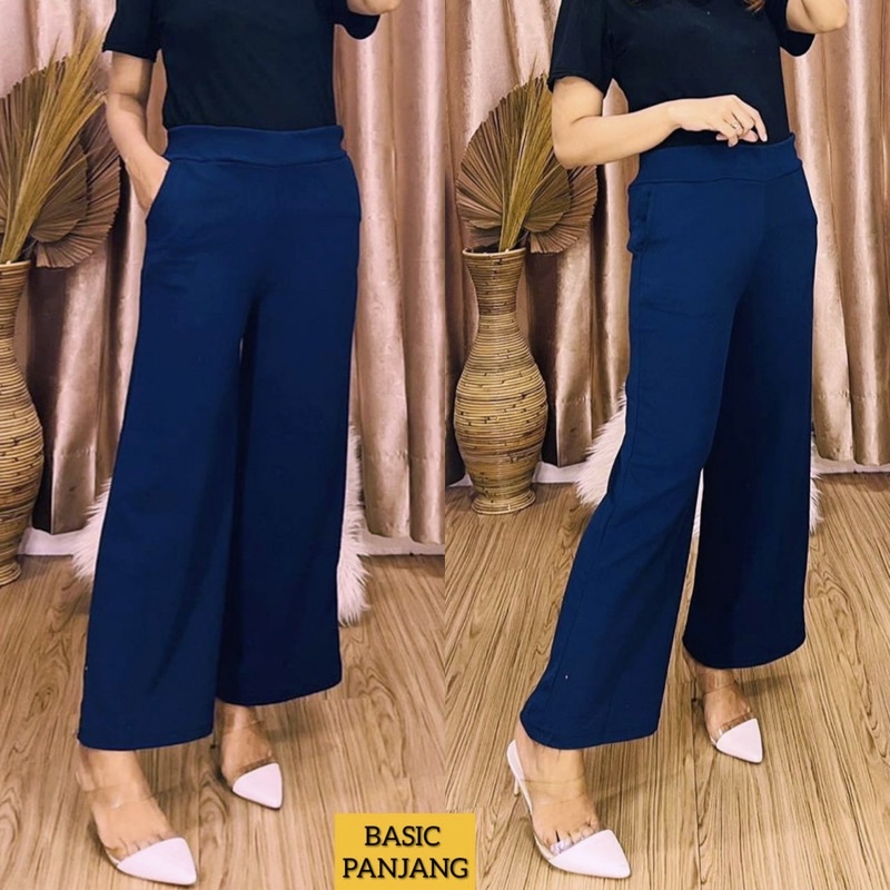 Celana Basic Panjang / Celana Casual / Celana Wafle Street / Kulot Panjang Wanita / Celana Panjang Wanita harian-Navy