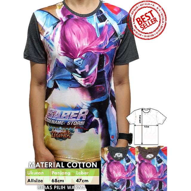 Kaos 3D Tshirt Distro Cowok Baju Pria Print Thailand Casual Santai Mobile Legend Hero Saber Storm
