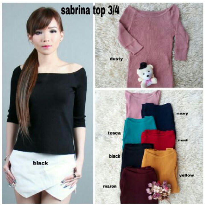 [sabrina top 3/4 RO] blouse wanita rajut stretch var color