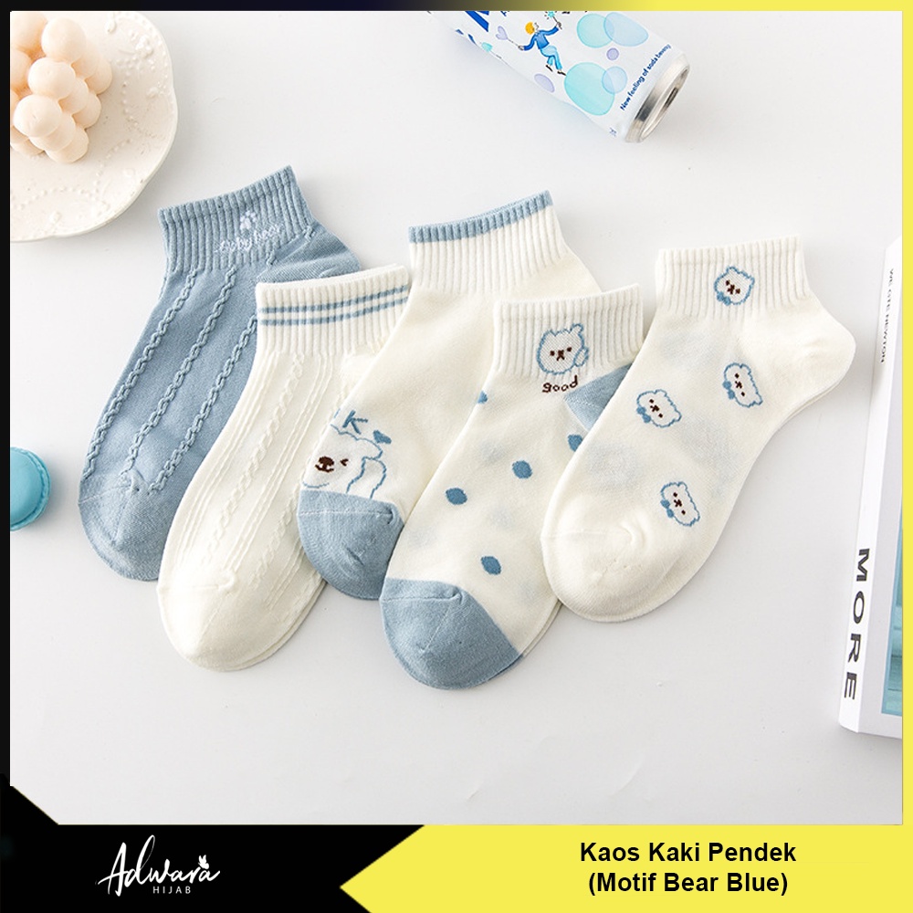 Kaos Kaki Wanita Pendek Semata Kaki Motif Bear Blue Ok Gaya Fashion Korea