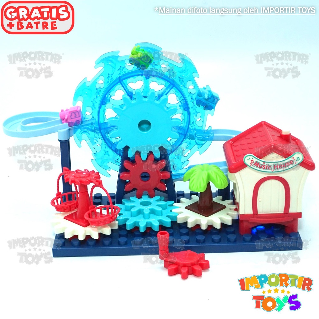 Mainan Edukasi Anak Lego Blocks Elektrik Gear Ferris Wheel Track Music DIY