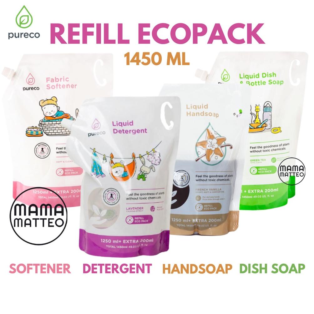 PURECO LIQUID DETERGENT DETERGEN / DISH BOTTLE SOAP / SOFTENER 1450ML / HANDSOAP 1450 / POUCH ECO PA