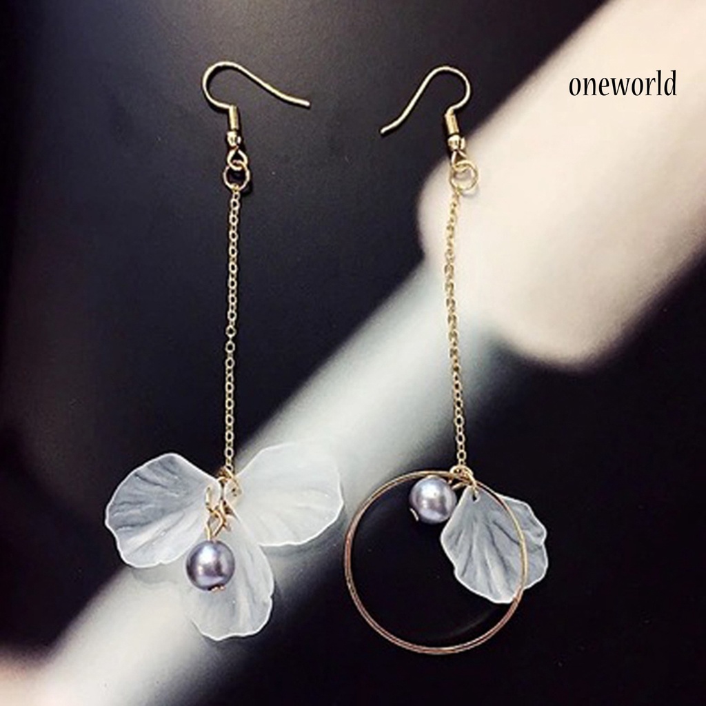 OW@ 1 Pair Women Flower Petal Bell Shape Hook Dangle Earrings for Wedding Party