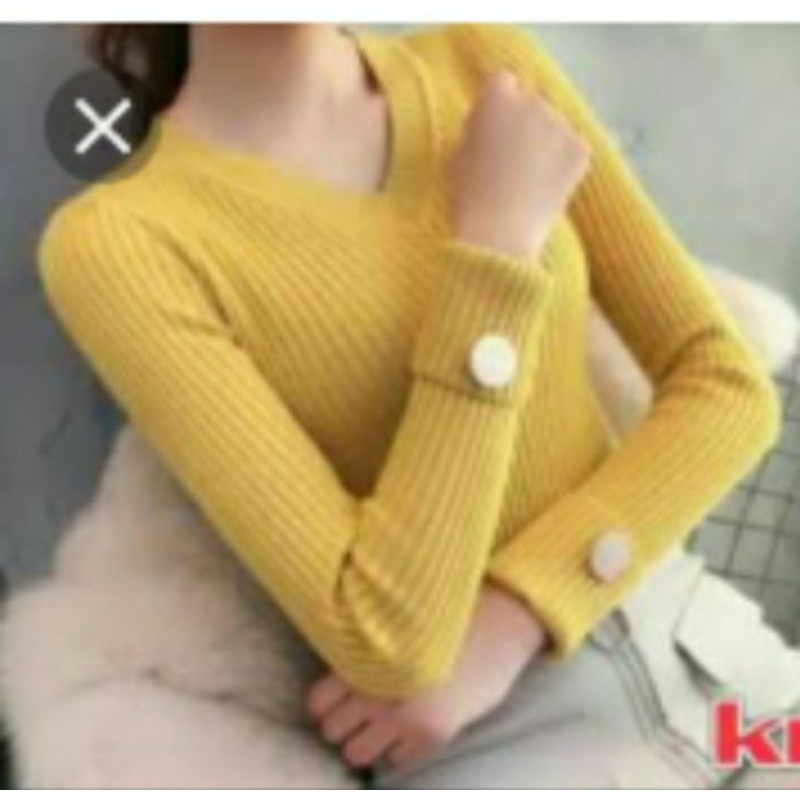 ATASAN adzkia v-neck kombi kancing lengan pjng