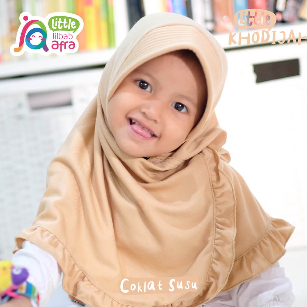 Jilbab Instan Anak Little Khodijah Coklat Susu - Little Jilbab Afra - Bahan Kaos, Adem &amp; Lembut