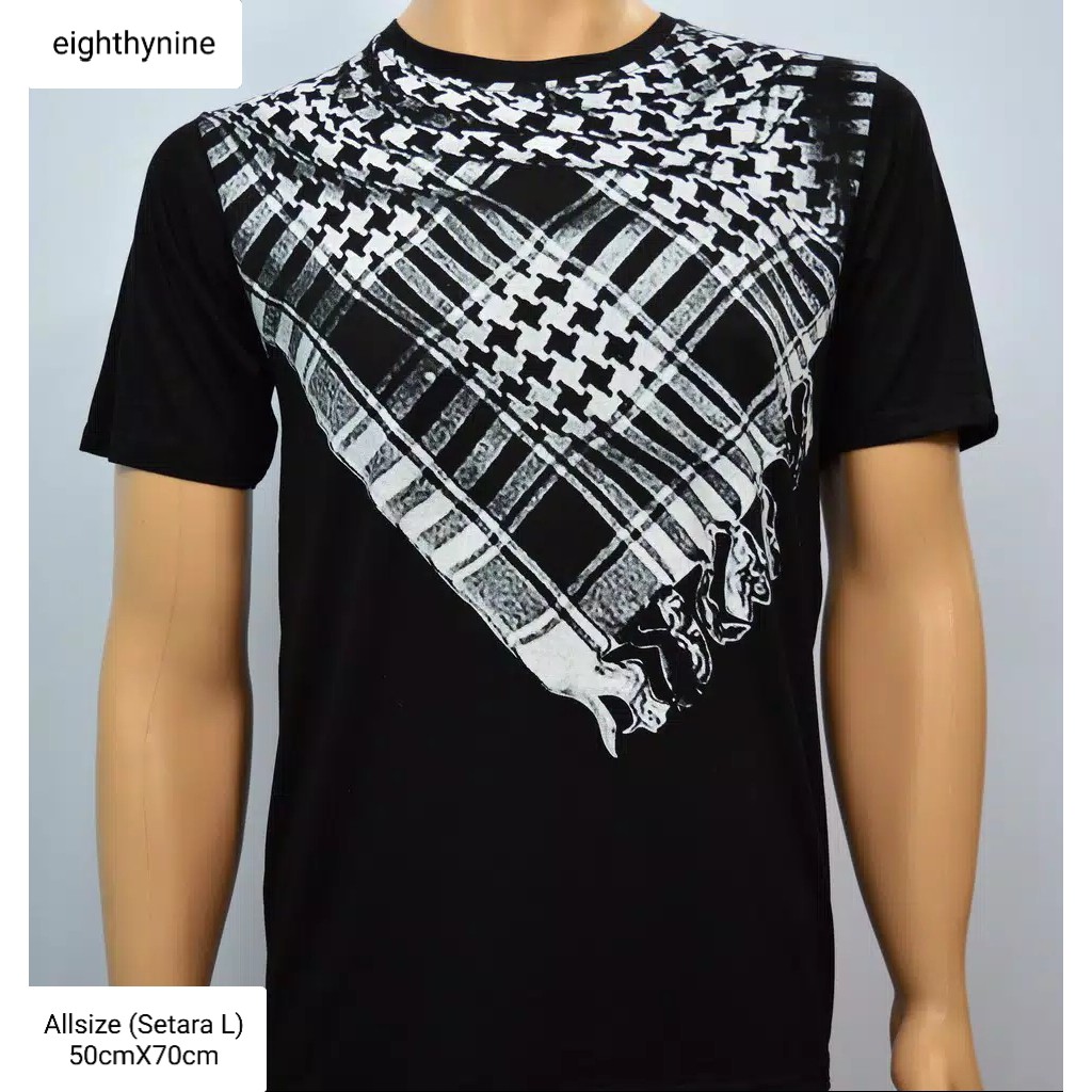 Baju pria kaos pria trendy muslim sorban hitam-putih