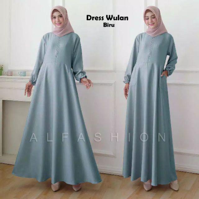 Baju Gamis Dress Wanita Muslim Kondangan Busui Polos WULAN JUMBO Busui Warna Biru Muda