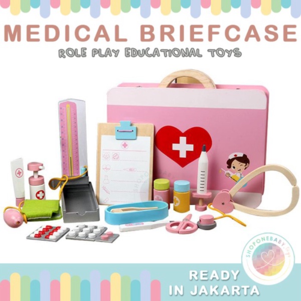 

Mainan Dokter Pink Medical Briefcase Doctor Wooden Pretend Play Toys Berkualitas
