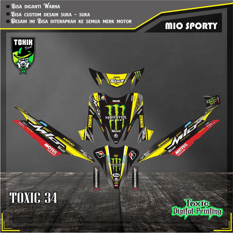 Sticker Decal YAMAHA MIO SPORTY MONSTER HITAM KUNING