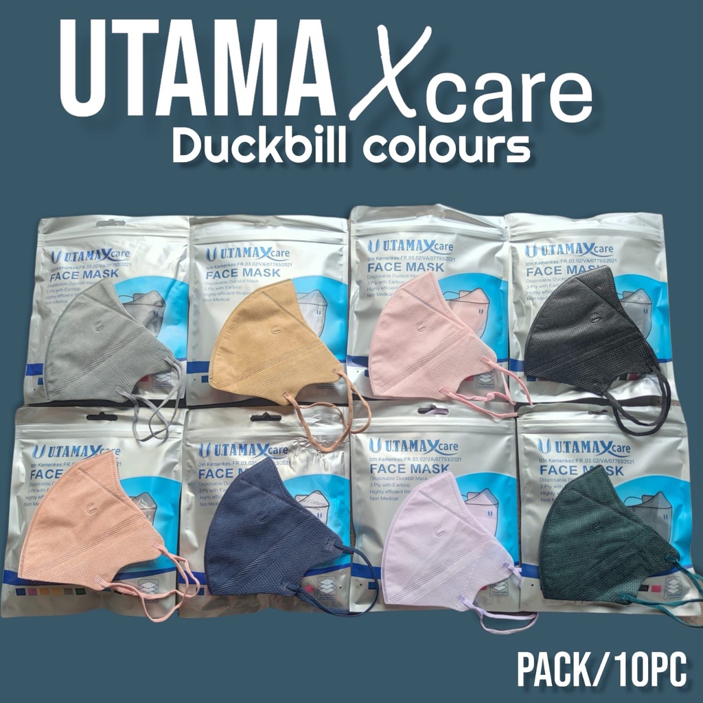 UTAMA X CARE DB PACK/10 - MASKER DUCKBILL 3PLY UTAMA EMBOS KEMENKES WARNA WARNI &amp; GRADASI GRADATION