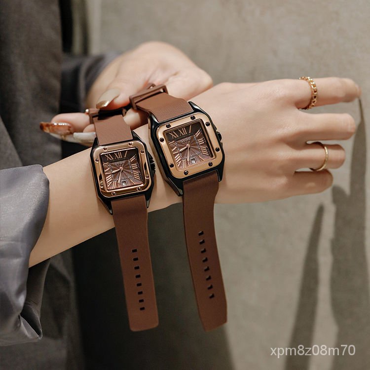 100%ORI GUOU【COD】2022 NEW  Jam tangan wanita Jam tahan air  Jam tangan sederhana jam tangan persegi skala Romawi Jam tangan pasangan-3