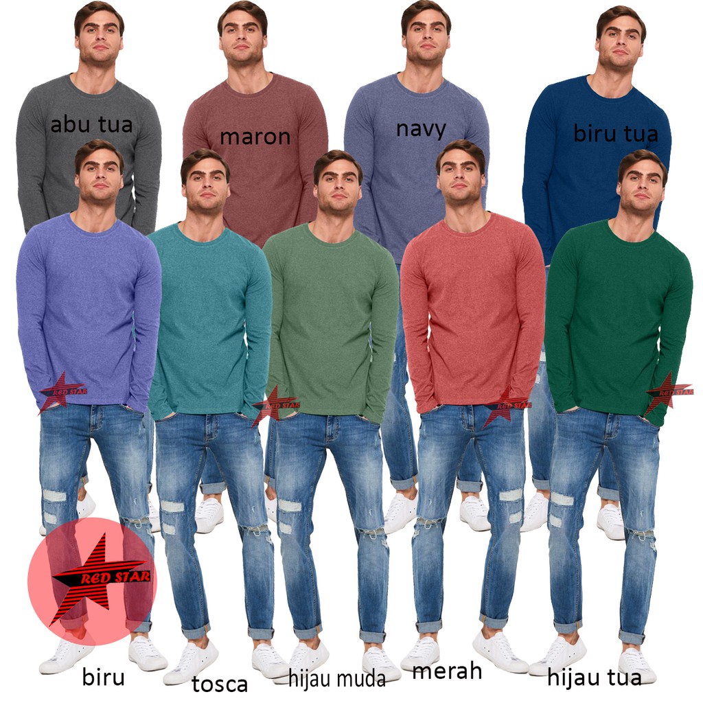 Baju polos lengan panjang / kaos polos pria lengan panjang twotone/kaos pria distro / kaos hits pria