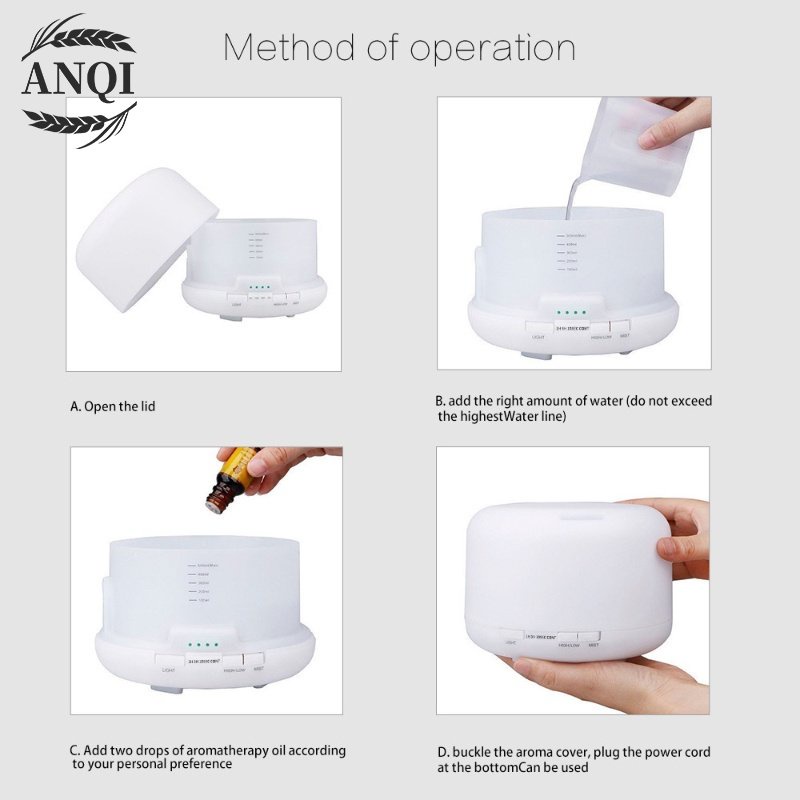 ANQI 1888 Humidifier Air Diffuser 500ML + Remote Aromatherapy 7 Color Led VS-1850