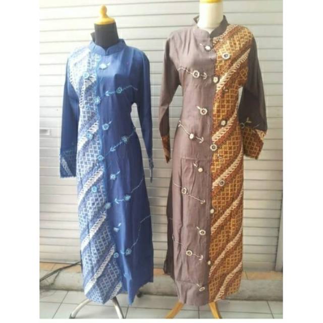 Gamis batik katun bordir timbul up to 104 cm