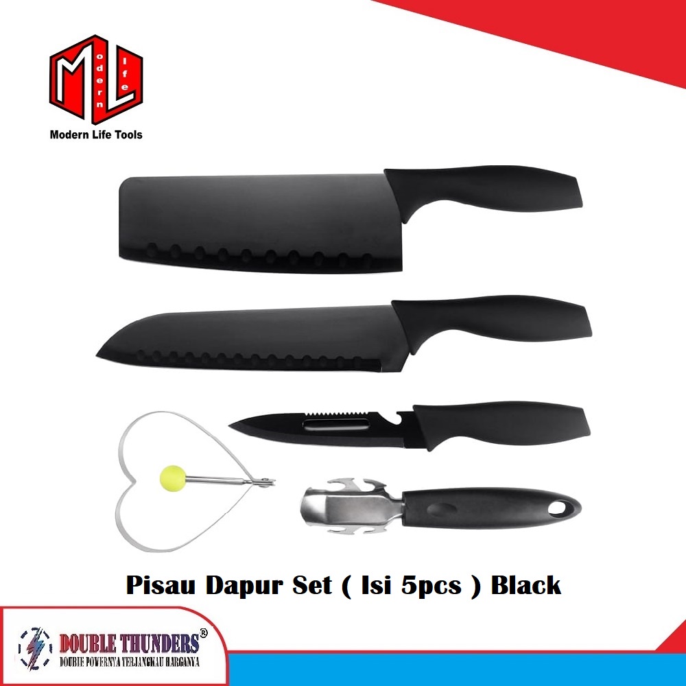 Pisau Set Dapur Hitam Tebal Tajam Isi 5pc DT-HM02