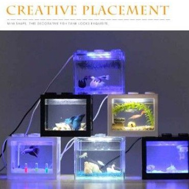 AQUARIUM MINI MODEL LEGO CUPANG SOLITER MINI LED TANK CUPANG DEKOR INTERIOR RUMAH BALKON