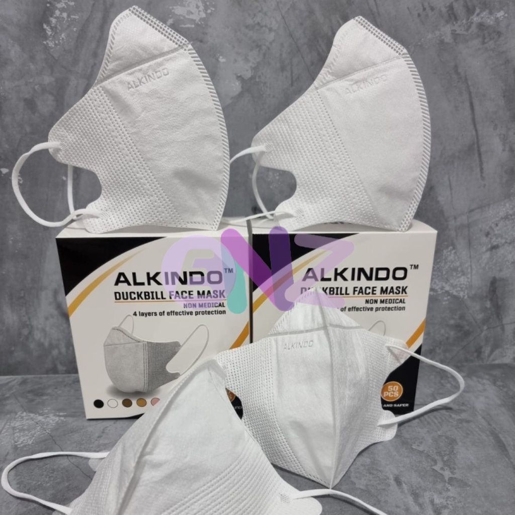 ENZ ® MASKER DUCKBILL DUCK BILL ALKINDO EMBOS 4PLY 4 PLY HITAM PUTIH ISI 50 PCS UKURAN DEWASA PREMIUM QUALITY 1004