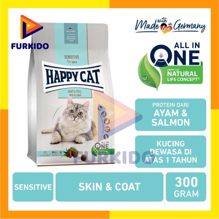 Happy Cat Sensitive Skin &amp; Coat 300 Gr / Makanan Kering Kucing