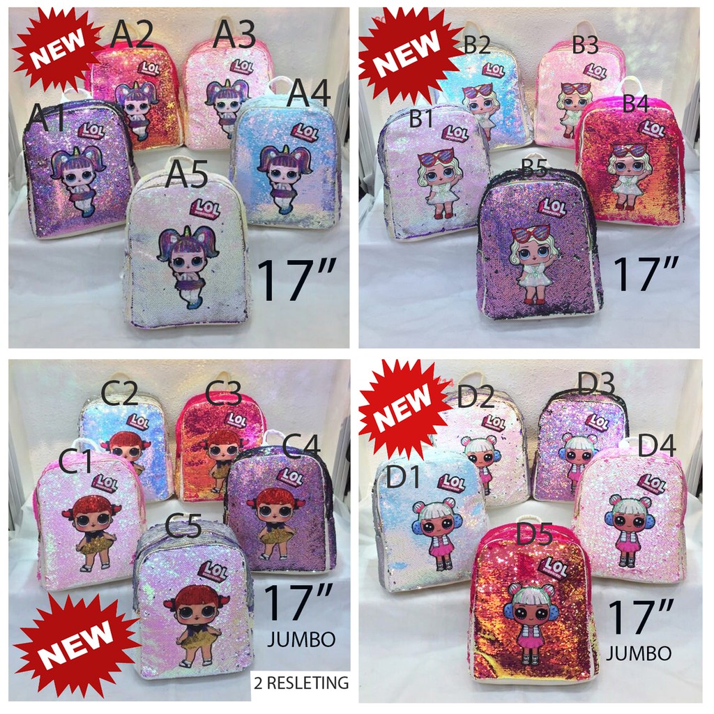 TAS Ransel Anak SD - Remaja LOL Sequin Payet Manik2 IMPORT Ukuran Besar