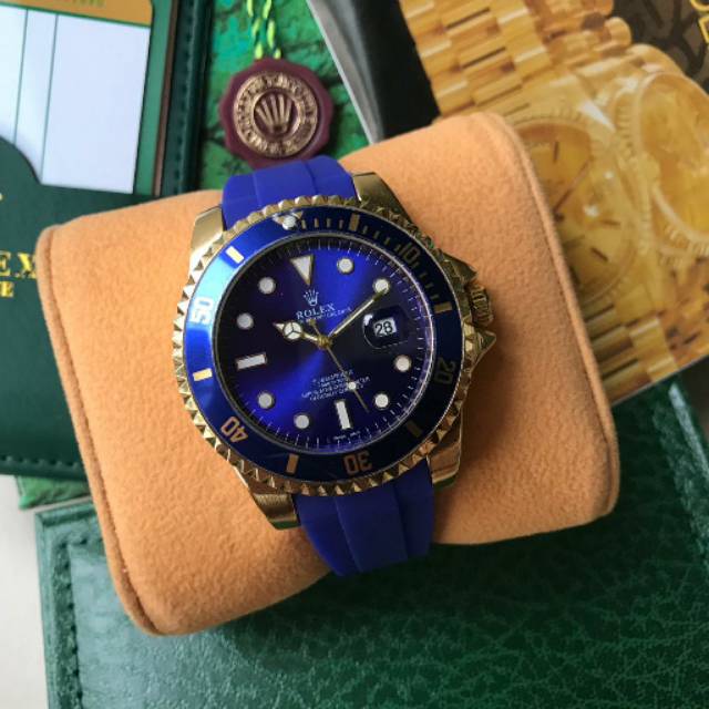 Jam Tangan Pria Rolex Tali Rubber Body Gold