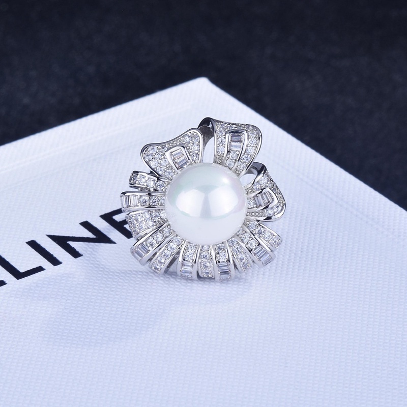 Fancyqube Cincin Silver Hias Mutiara Zircon Bentuk Bunga Gaya Korea Untuk Wanita