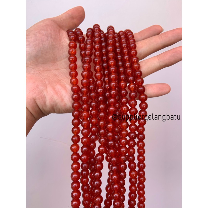 manau merah red garnet natural glossy bracelet necklackle 8mm kilap bahan craft aksesoris hiasan