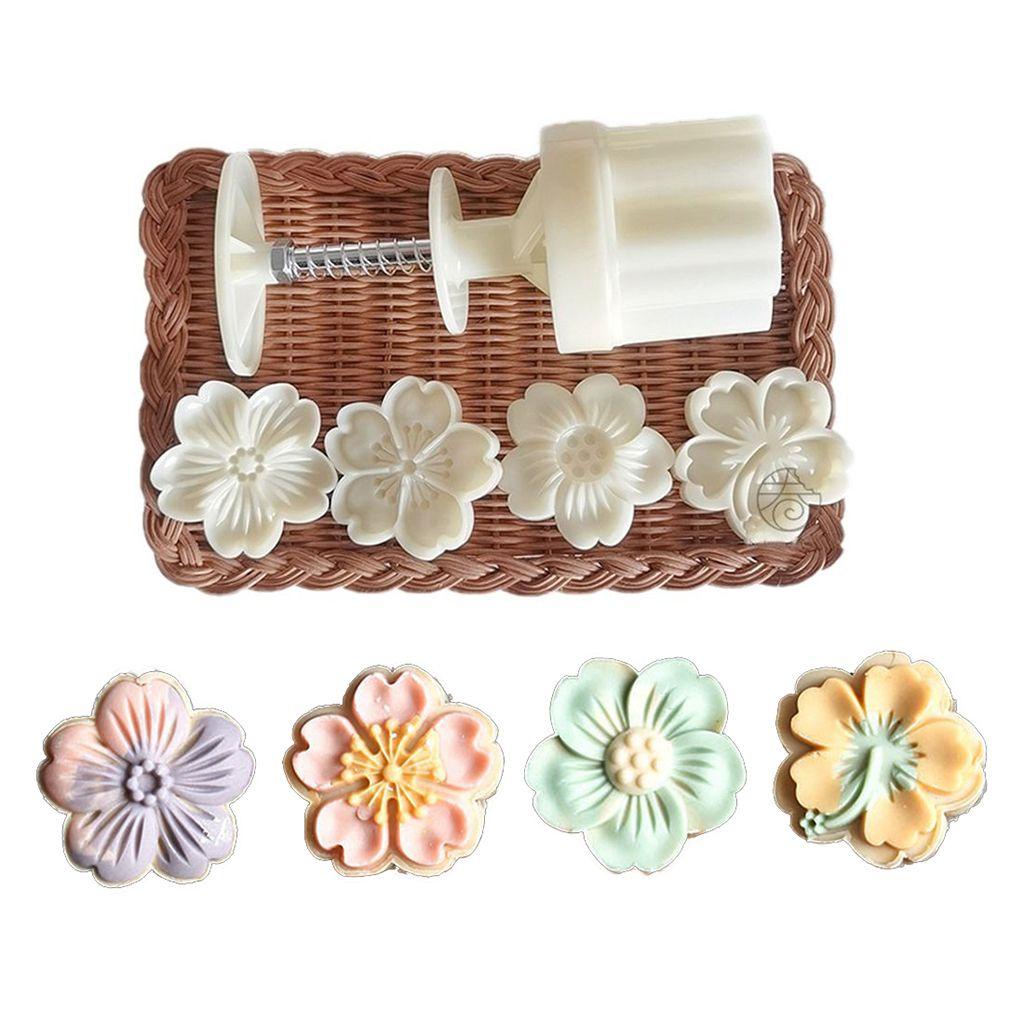 【 ELEGANT 】 Sakura Cetakan Mooncake 1set Motif Bunga Kreatif DIY Dapur Gadget Pie Membuat Mooncake Press