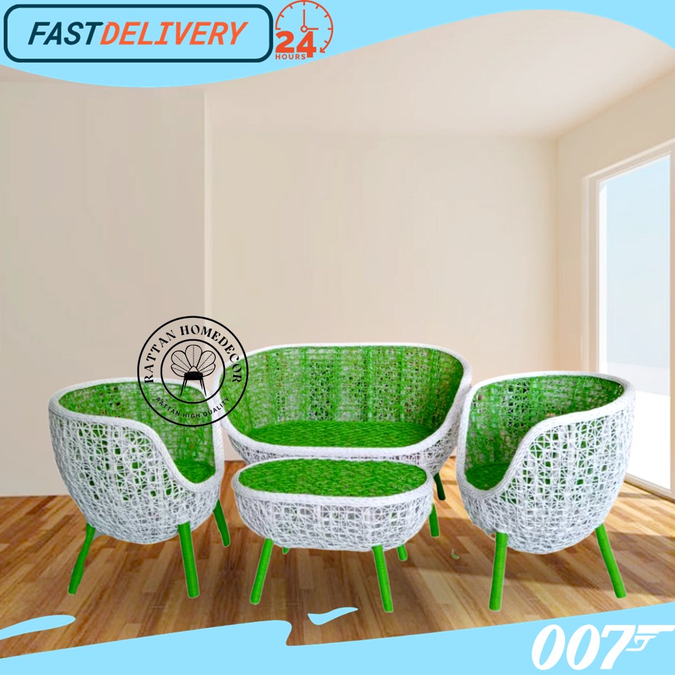 Kursi Tamu Sofa Rotan Anyaman Brekele Unik Full Jok Busa Empuk