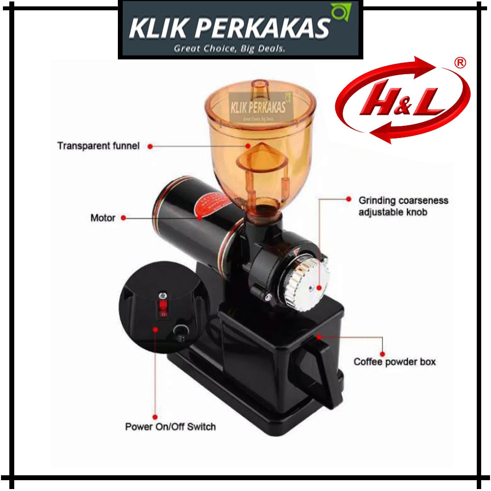 Electric Coffee Grinder HNL 600N / Mesin Giling Kopi Warna Hitam H&amp;L ORIGINAL